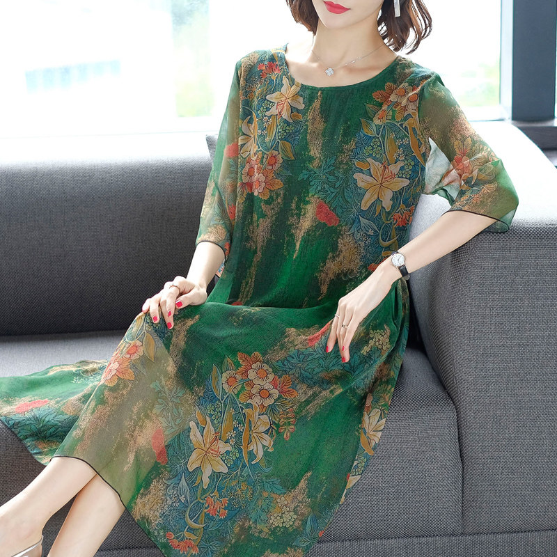 パーティードレス 花柄刺繍シアーチュール七分袖ワンピース