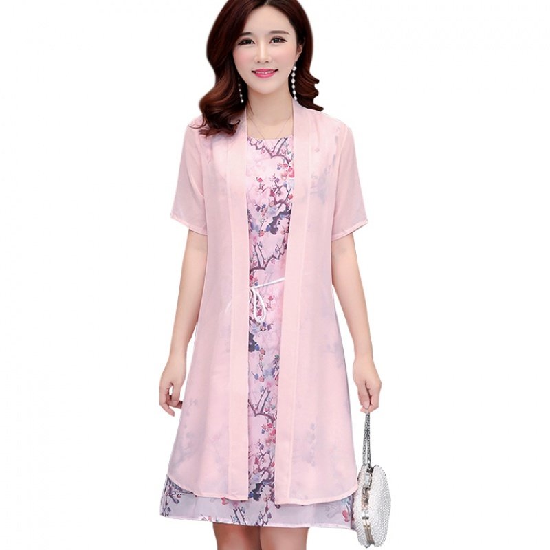 パーティードレス 花柄インナー付き羽織風シフォンワンピース