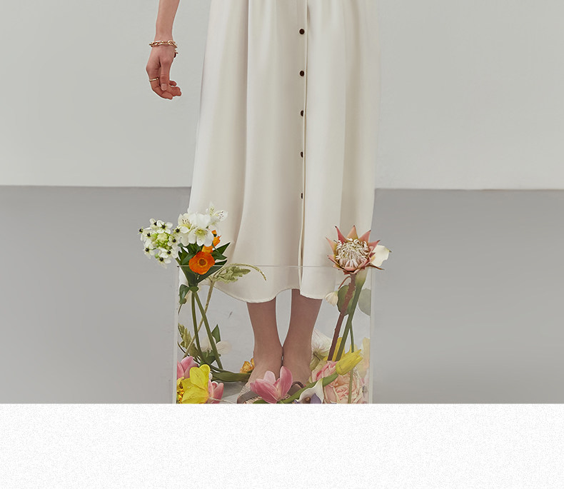 パーティードレス 襟付きシャツ風ウエストギャザーロング丈ワンピース