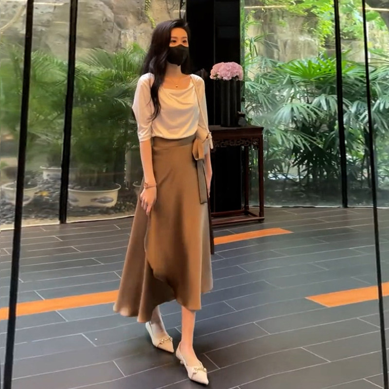 パーティードレス ドレープネックリボン袖フレアスカート切替ワンピース