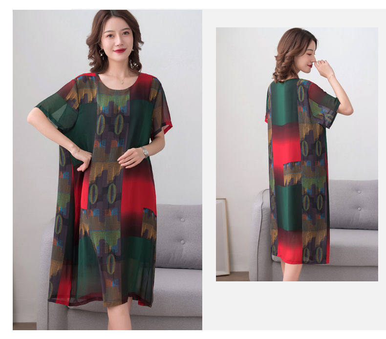パーティードレス 抽象アート柄シフォン素材ゆったりロング丈ワンピース
