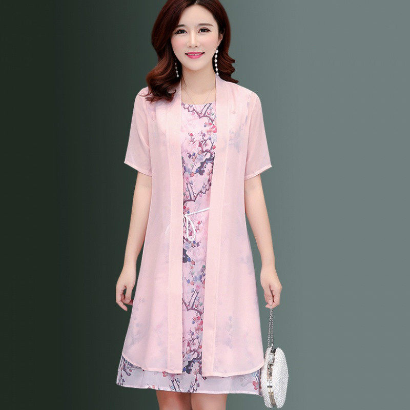 パーティードレス 花柄インナー付き羽織風シフォンワンピース