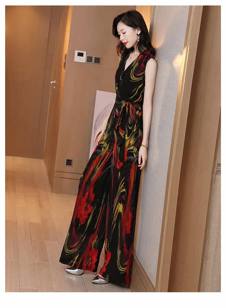 パーティードレス アート柄ノースリーブロング丈ワンピース