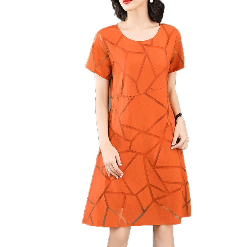パーティードレス 幾何学模様の半袖シフォンワンピース