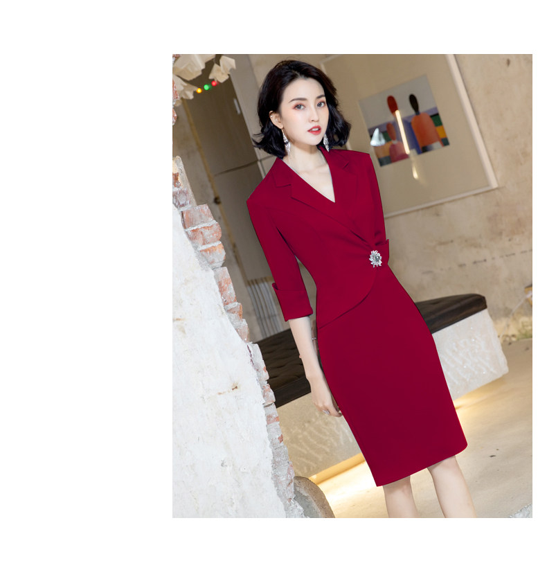 パーティードレス ビジュー付き七分袖カシュクールタイトワンピース