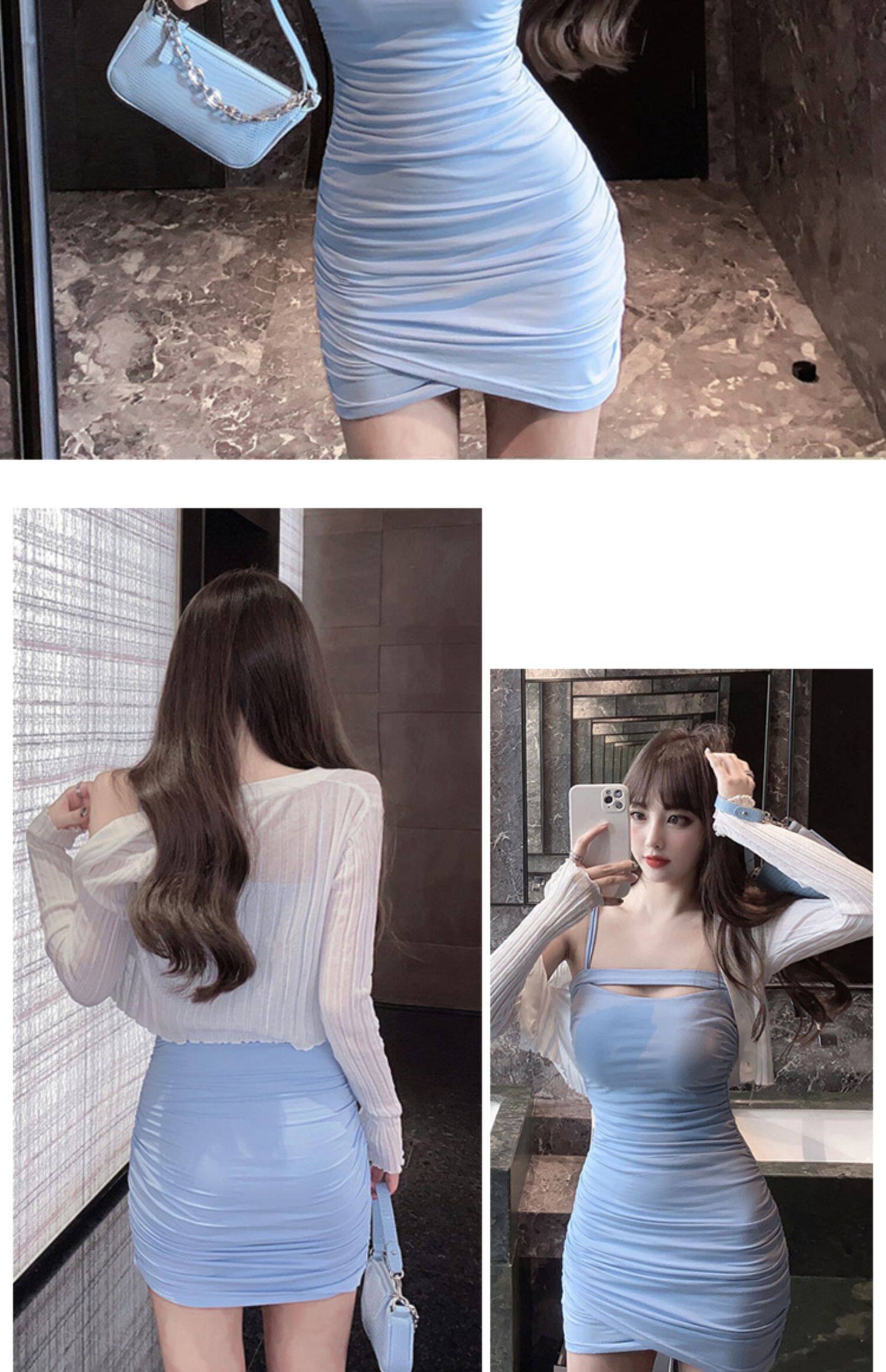 パーティードレス 胸元カットアウト シャーリングボディコンミニワンピース