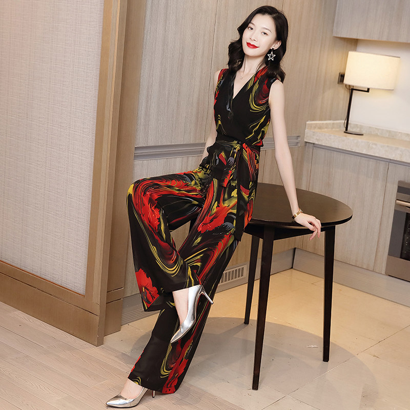 パーティードレス アート柄ノースリーブロング丈ワンピース