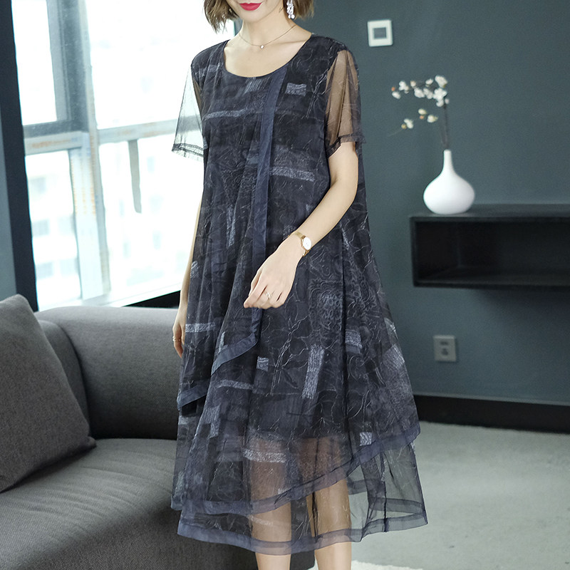 パーティードレス シアーチュール重ね着風エレガントワンピース