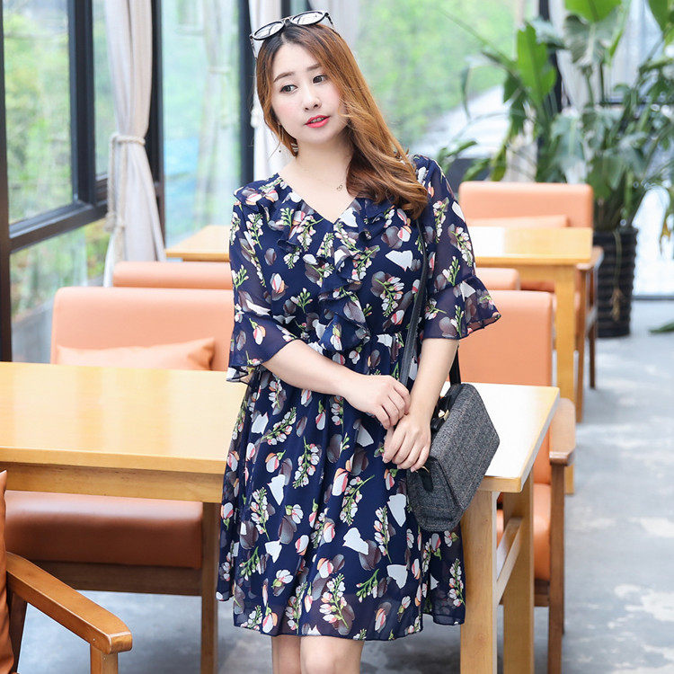 パーティードレス 花柄シフォンフリル袖ウエスト切替ワンピース