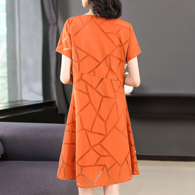 パーティードレス 幾何学模様の半袖シフォンワンピース