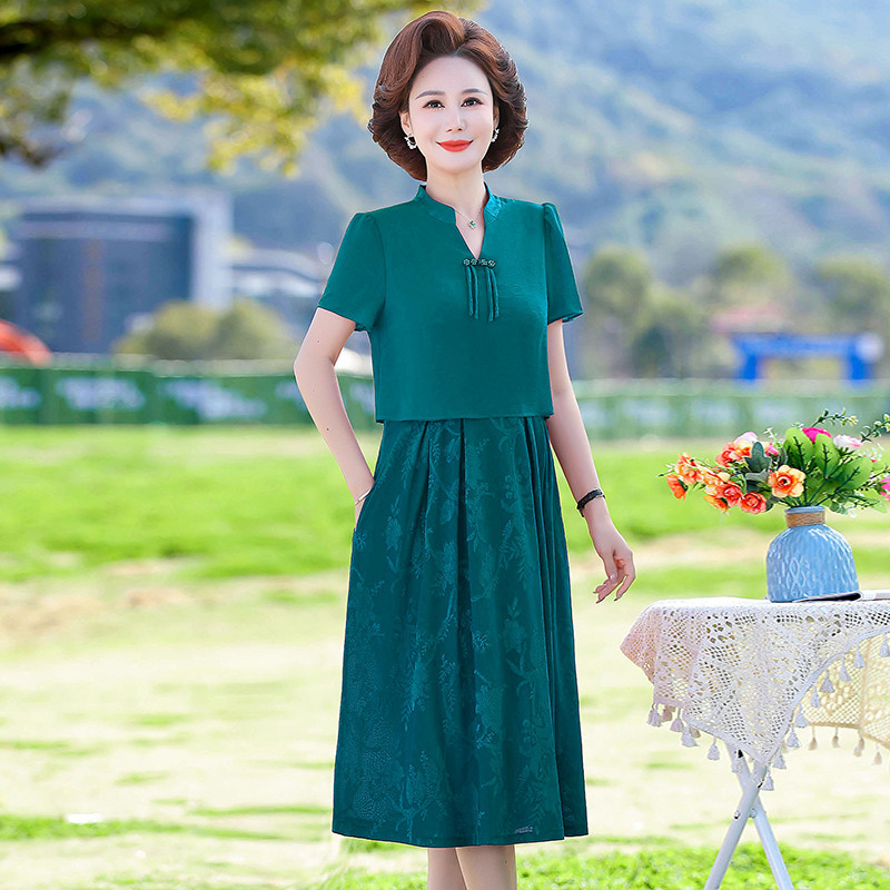 パーティードレス チャイナ風ボタン付き切替セパレート風ワンピース