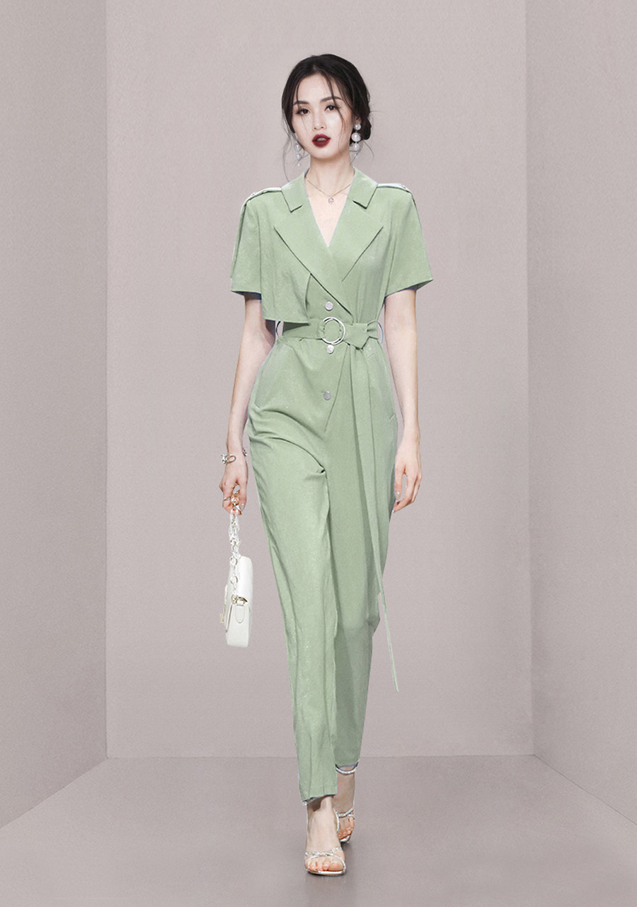 パーティードレス テーラードジャケット風半袖パンツセットアップ