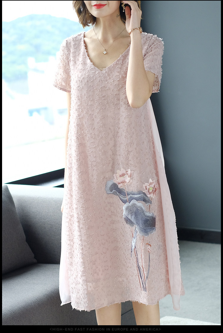 パーティードレス 花鳥刺繍シフォン重ね襟付きワンピース