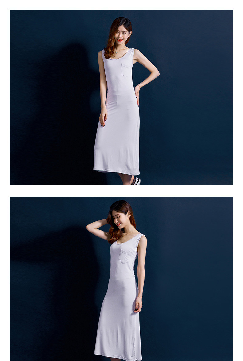 パーティードレス 胸ポケット付きノースリーブタイトミディ丈ワンピース