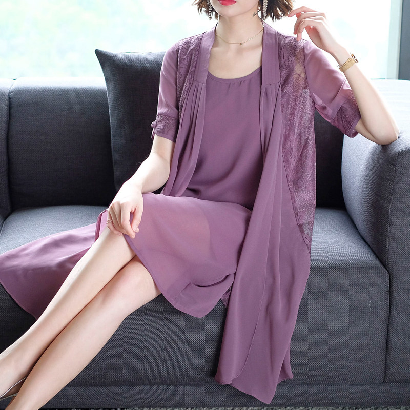 パーティードレス レース刺繍羽織付き上品膝丈ワンピース