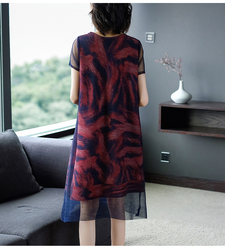 パーティードレス ビジュー襟シフォン半袖ミディ丈ワンピース