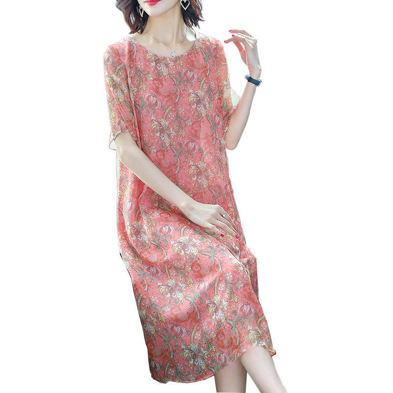 パーティードレス 花柄総レース五分袖膝丈ワンピース