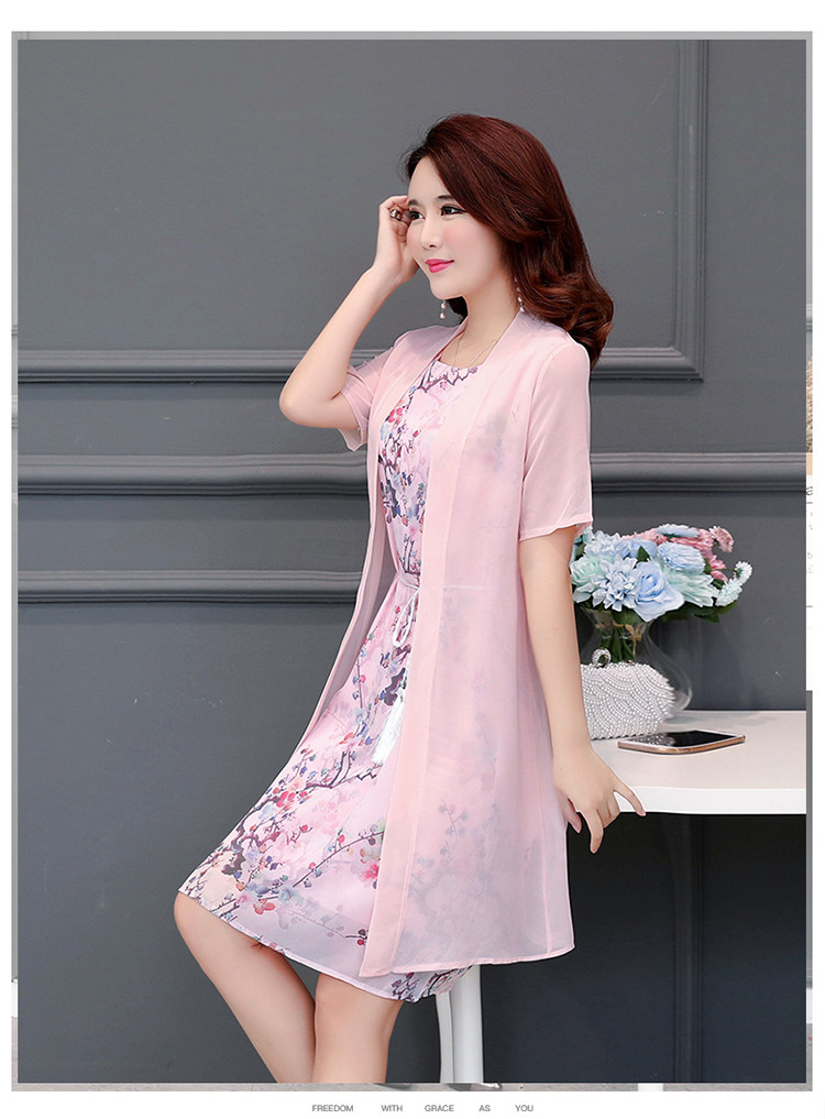 パーティードレス 花柄インナー付き羽織風シフォンワンピース