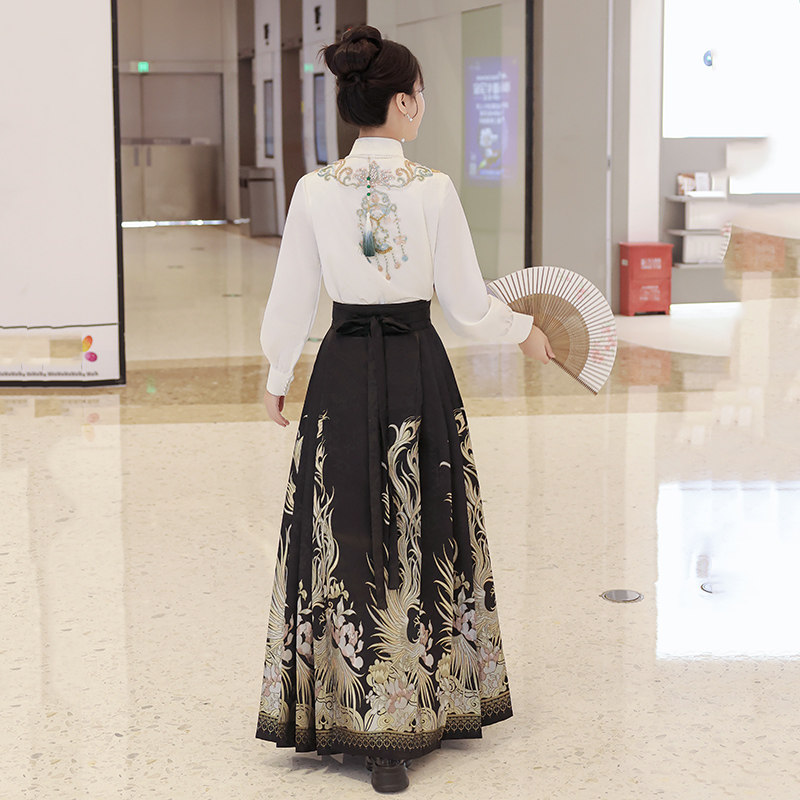 パーティードレス 鳳凰刺繍入りチャイナカラー切替ロング丈ワンピース