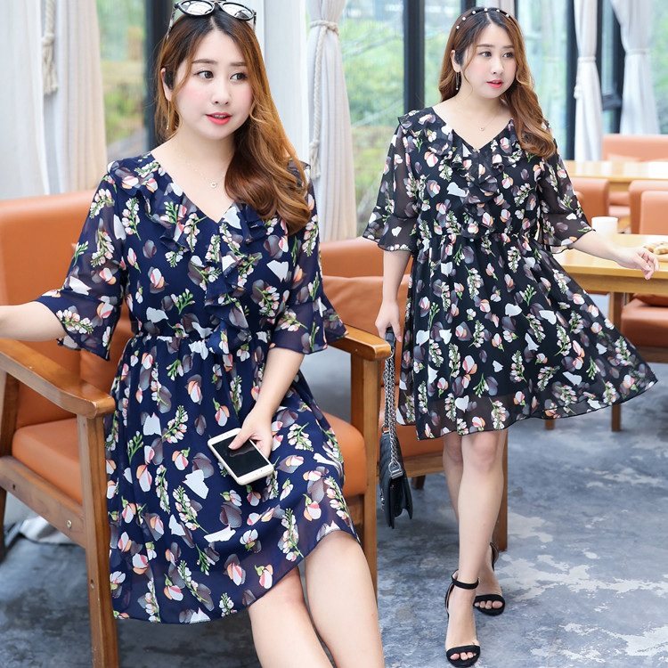 パーティードレス 花柄シフォンフリル袖ウエスト切替ワンピース