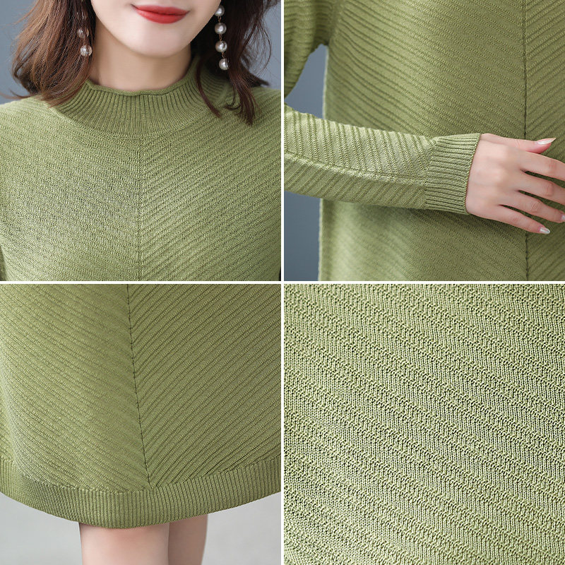 パーティードレス 上品ニット素材のハイネック長袖ワンピース