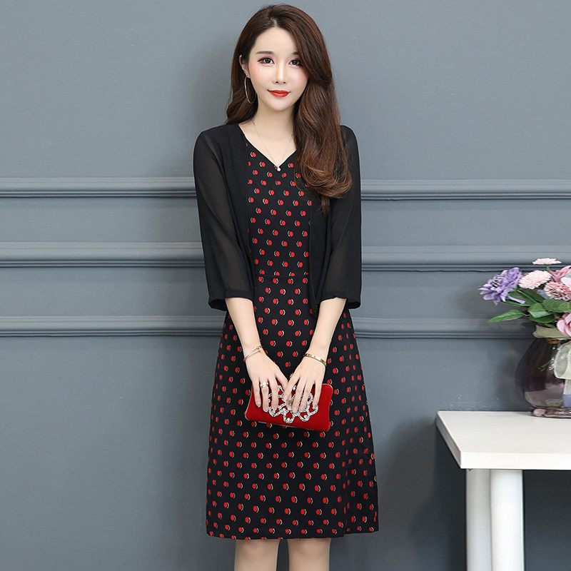 パーティードレス 水玉模様のシフォンジャケット付きワンピース