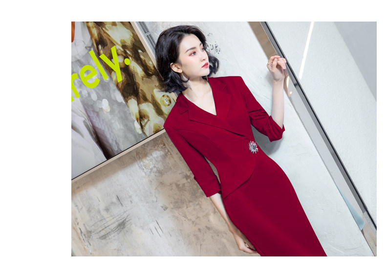 パーティードレス ビジュー付き七分袖カシュクールタイトワンピース