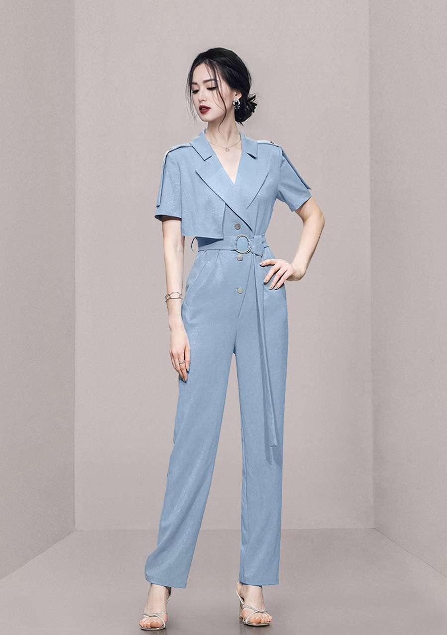 パーティードレス テーラードジャケット風半袖パンツセットアップ