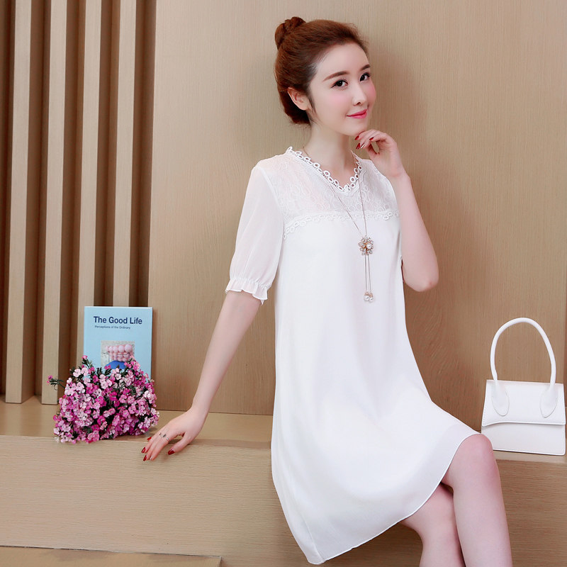 パーティードレス レース襟パフスリーブ膝丈ワンピース