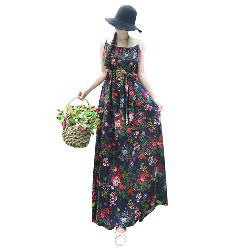 パーティードレス 華やか花柄ノースリーブマキシ丈ワンピース