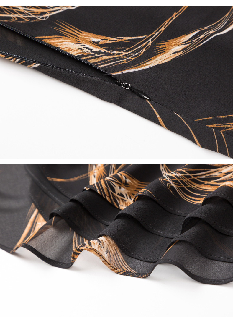 パーティードレス 羽根柄シフォンフレア袖ロング丈ワンピース