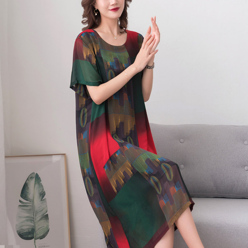 パーティードレス 抽象アート柄シフォン素材ゆったりロング丈ワンピース