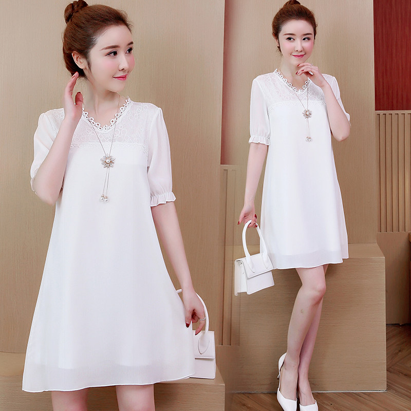 パーティードレス レース襟パフスリーブ膝丈ワンピース