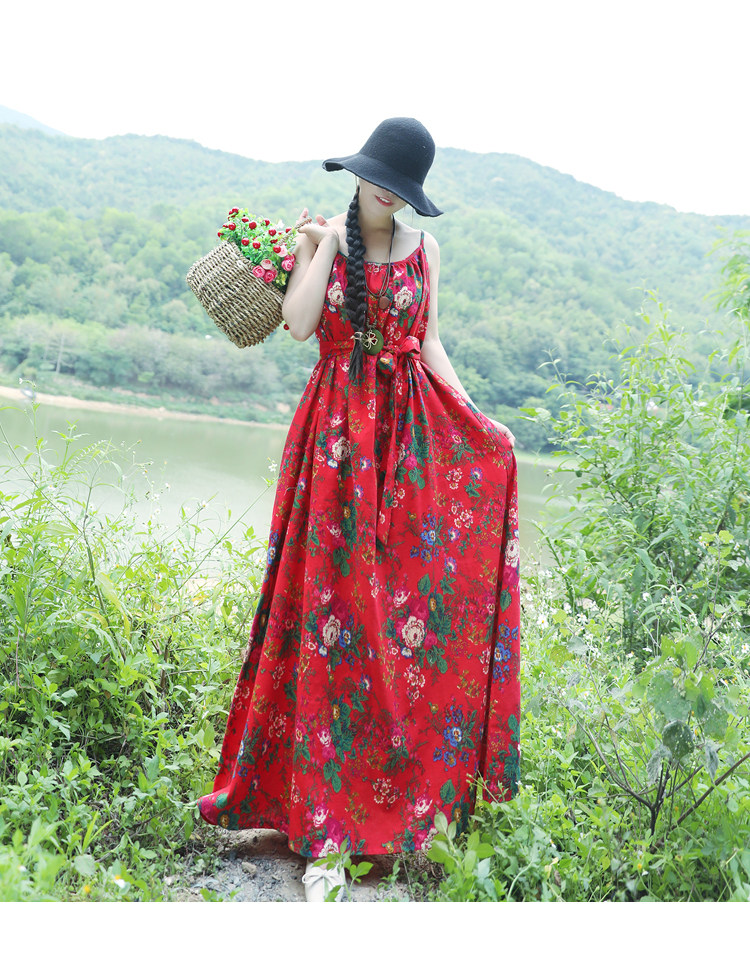 パーティードレス 華やか花柄ノースリーブマキシ丈ワンピース