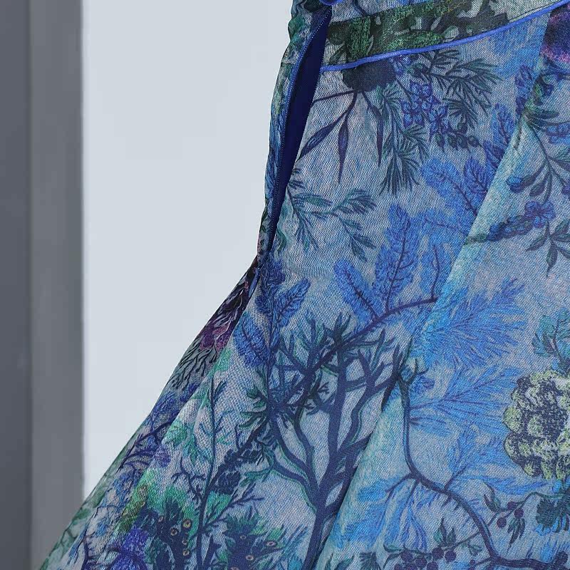 パーティードレス 花柄透け感シフォン半袖膝丈ワンピース