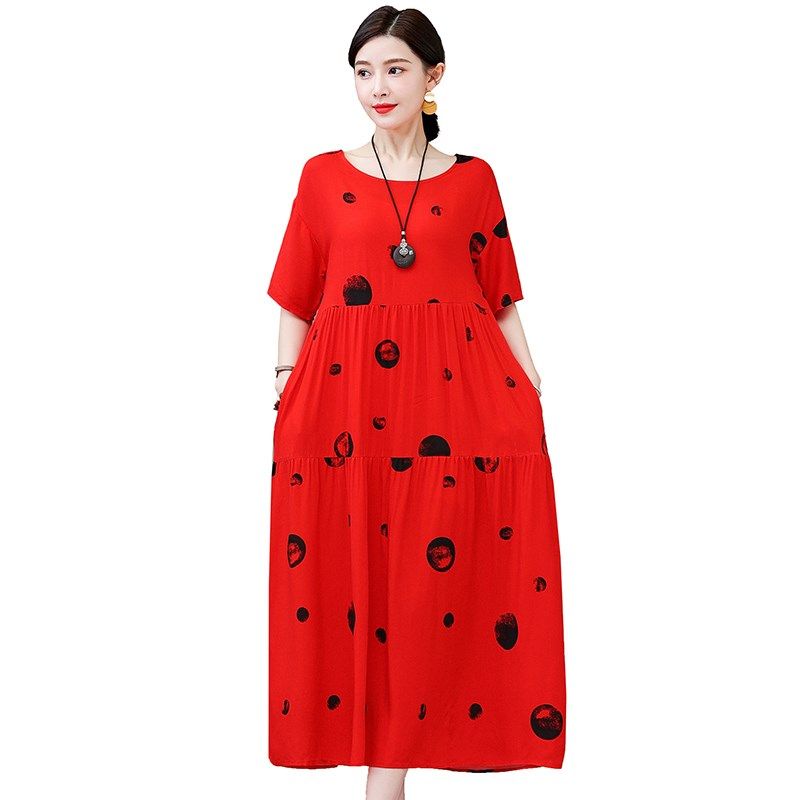 パーティードレス 小花柄丸首半袖ティアード切替ロング丈ワンピース