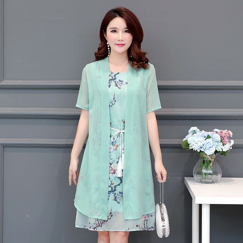 パーティードレス 花柄インナー付き羽織風シフォンワンピース