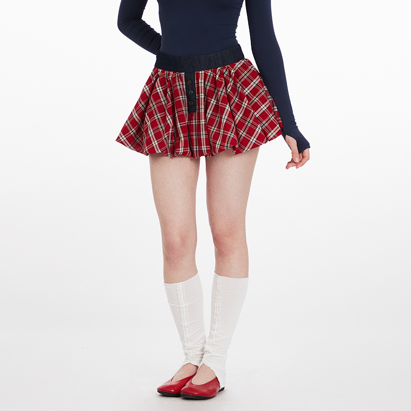 ミニスカート 格子柄ふんわりミニスカート