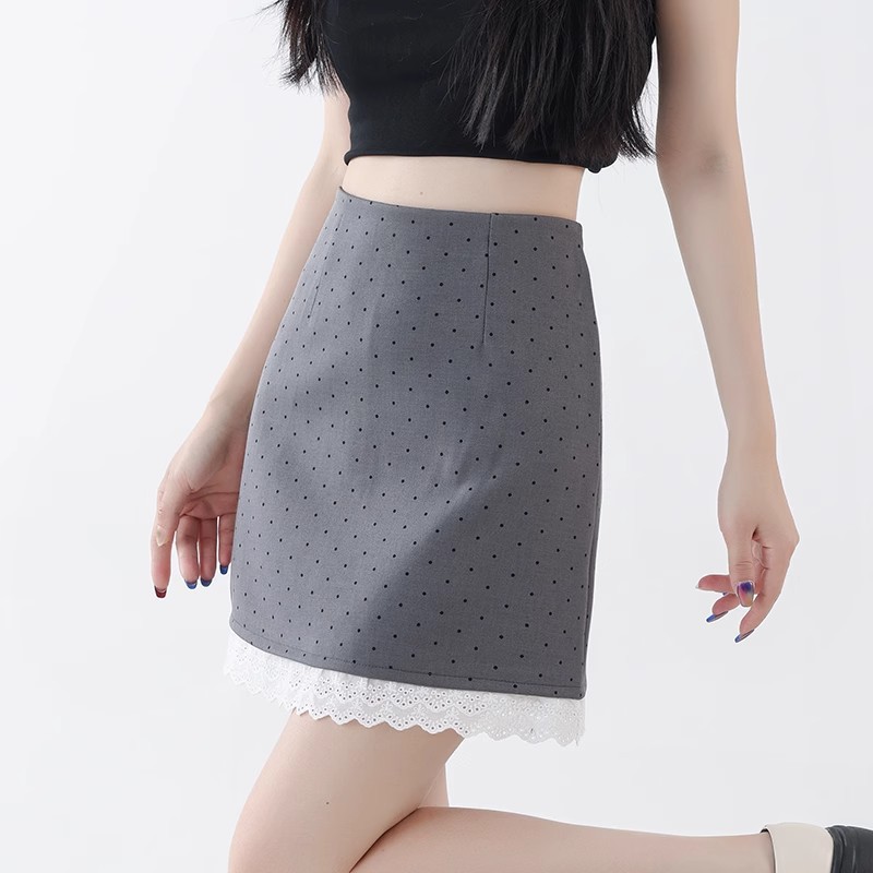 ミニスカート レース裾ドット柄ミニスカート