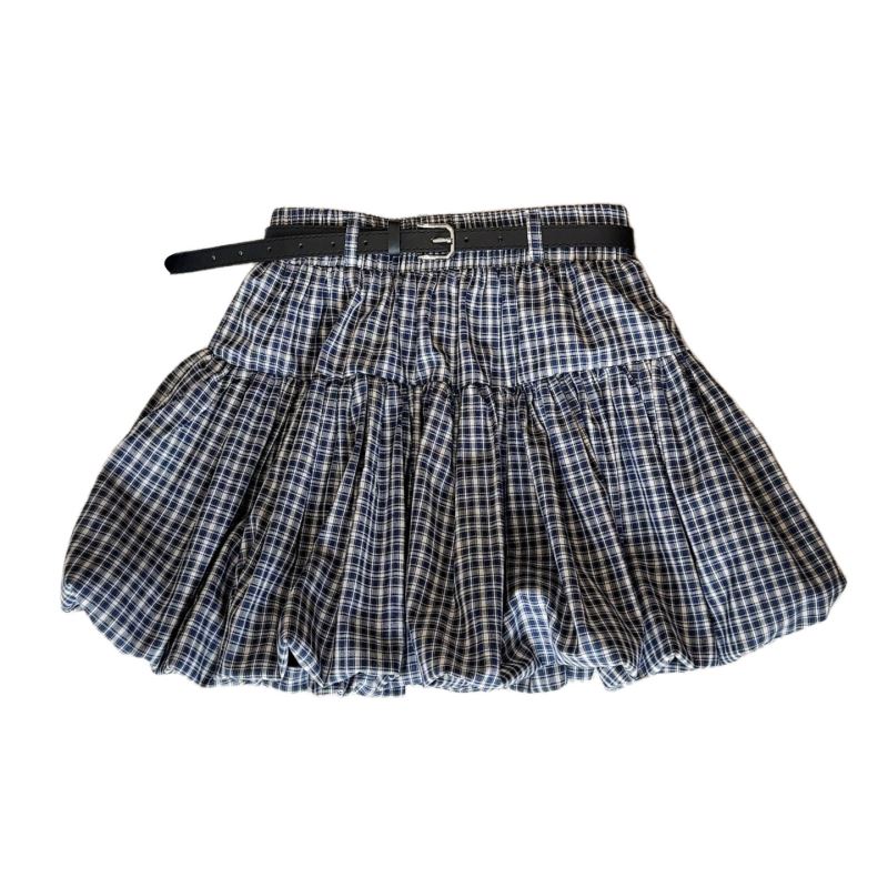 上品チェック柄ミニスカート フリル付き２色展開