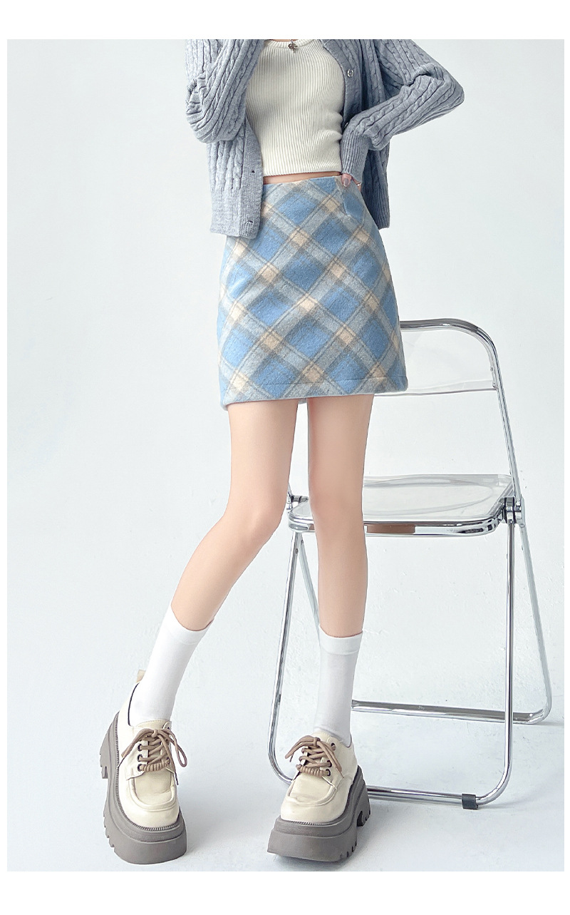 ミニスカート 温かみ格子柄ミニスカート