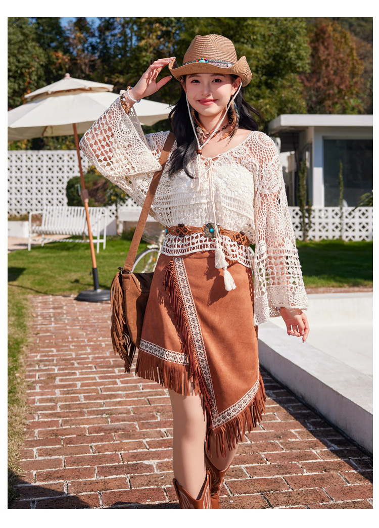 ミニスカート 西部風フリンジミニラップスカート
