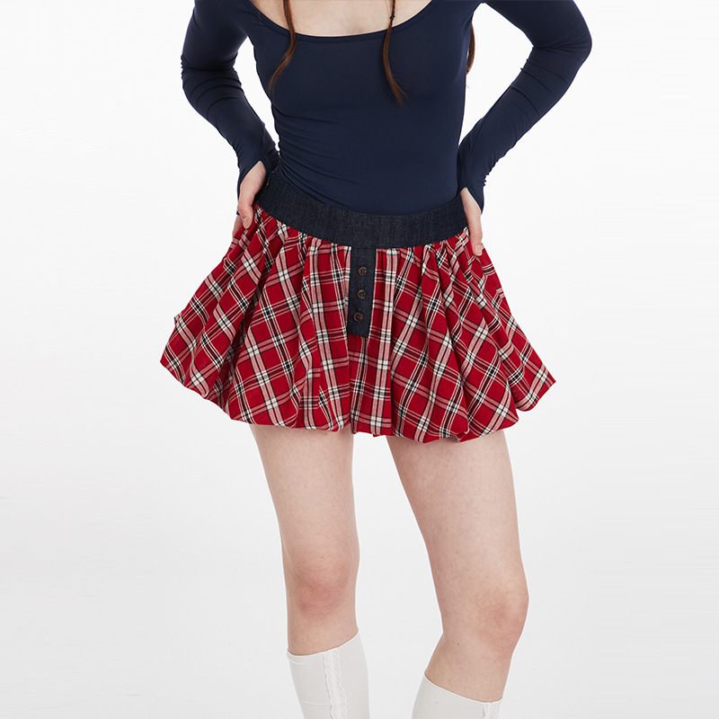 ミニスカート 格子柄ふんわりミニスカート