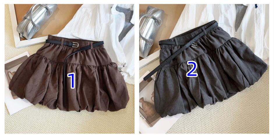 上品バルーンミニスカート ベルト付き二色展開