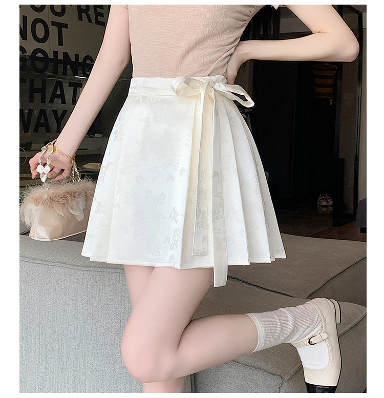 ミニスカート 花蝶舞うリボン付きプリーツミニスカート
