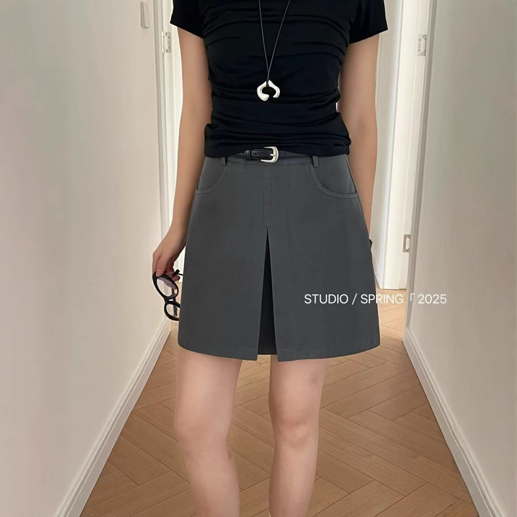 ベルト付きデニムミニスカート6色展開レディース