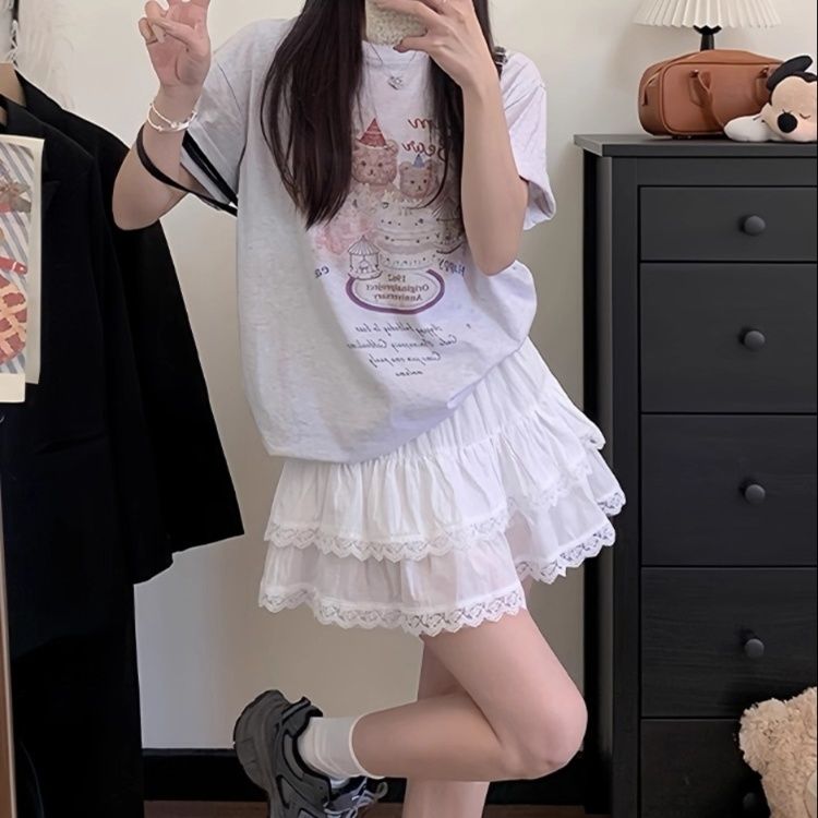 ミニスカート レース縁取り二段フリルミニスカート