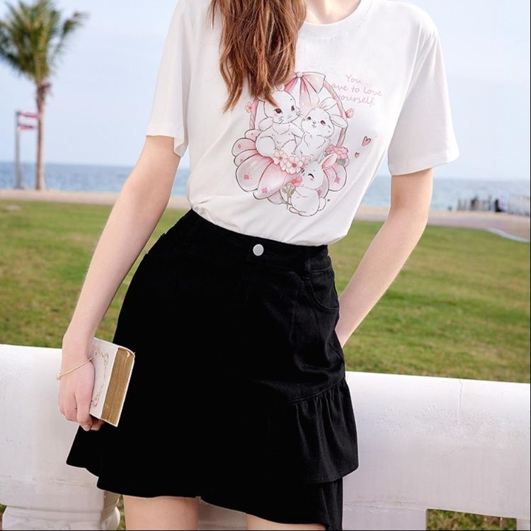 ミニスカート 二段フリルデニムミニスカート