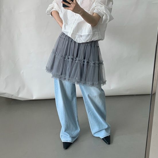 ミニスカート ふんわり重ねチュールミニスカート