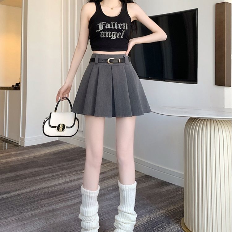 ミニスカート ベルト付きプリーツミニスカート